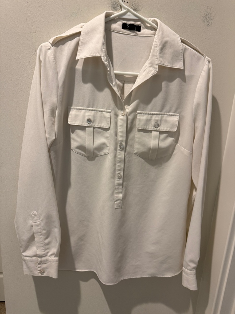 SuYobg Women's White Utility Button-Front Blouse size Small